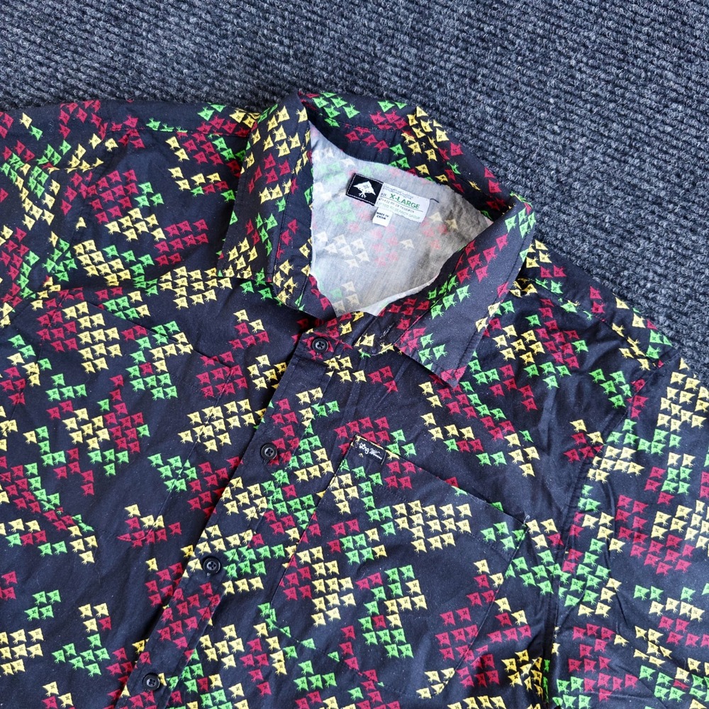 LRG All Over Tree Print Button Up Shirt Women's XL Black Multicolor Streetwear